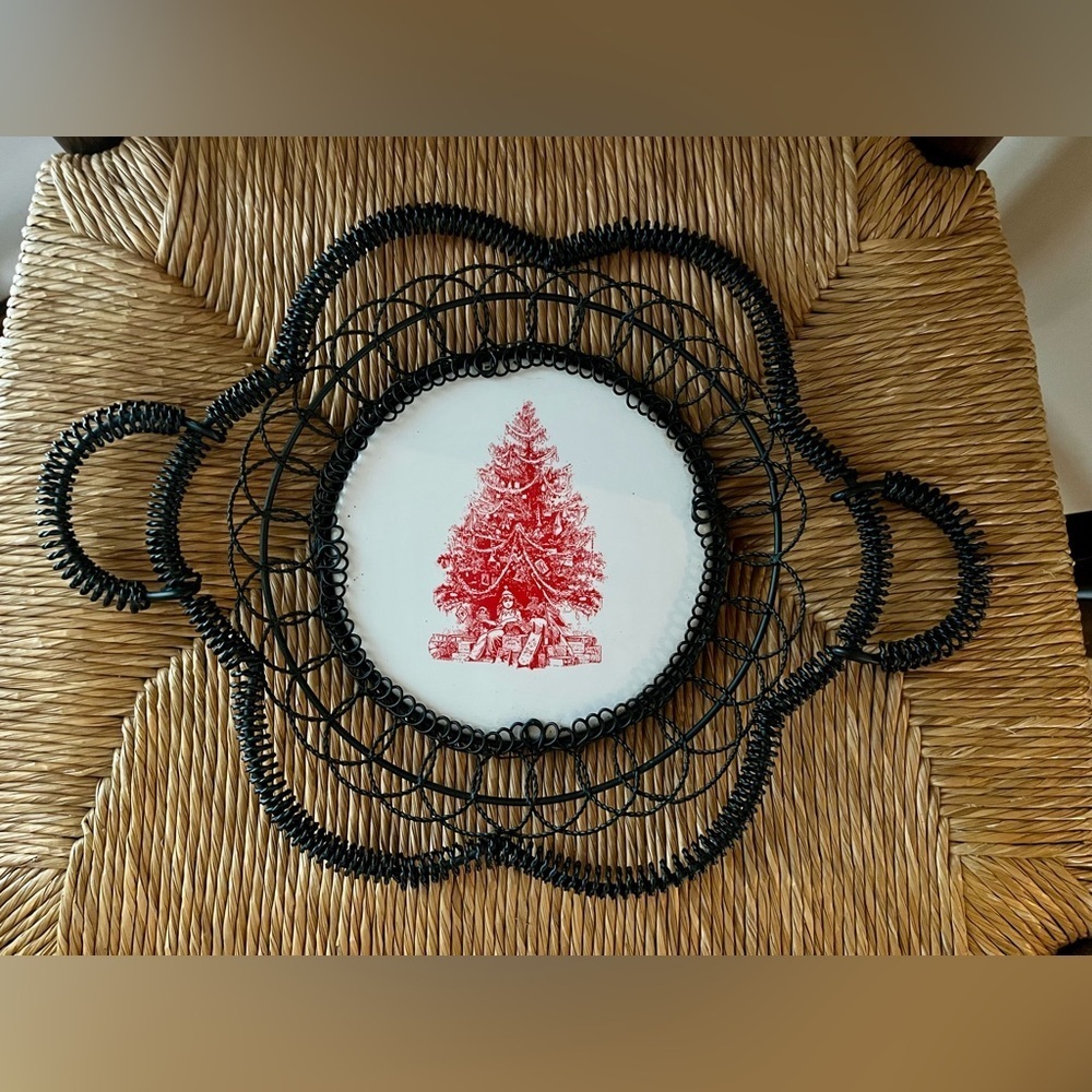 Vintage 1960’s holiday Square Nest wire basket tray porcelain Christmas tree